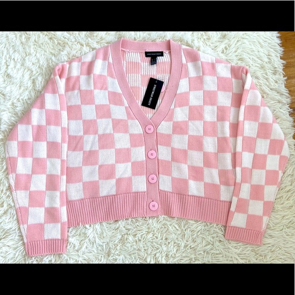 Urban Planet Cardigan - Pink & White - Vintage Checkered - Picture 1 of 3